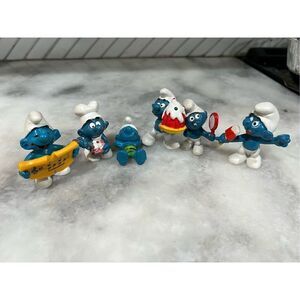 Lot of 6  Vintage Smurfs 1970s PVC Figures Schleich Peyo Cartoon Toys